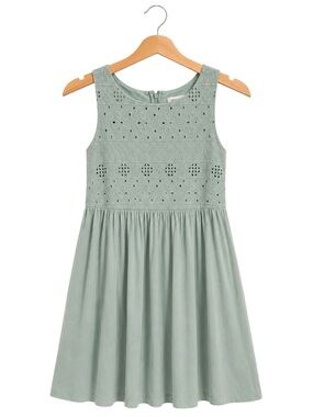 Eyelet Midi Dress Size 8 Sage Green Sleeveless Lined Cottagecore Garden
